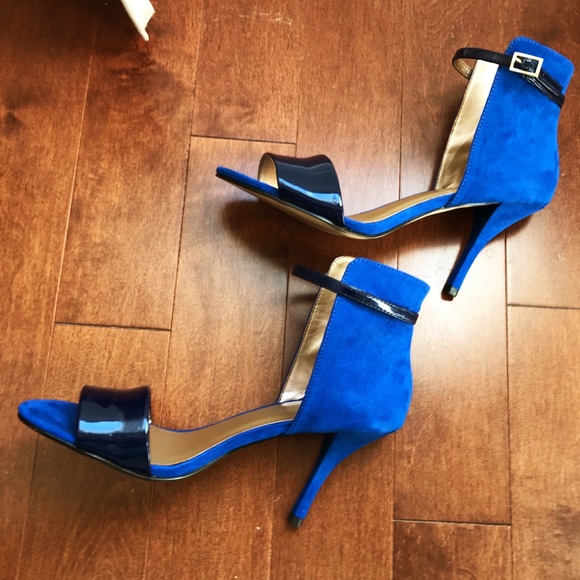 Blue 2 toned suede-feel open toe heeled sandal - Picture 6 of 11
